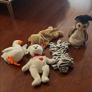 Ty Stuffed Animals Set - White, Orange, Brown, Black